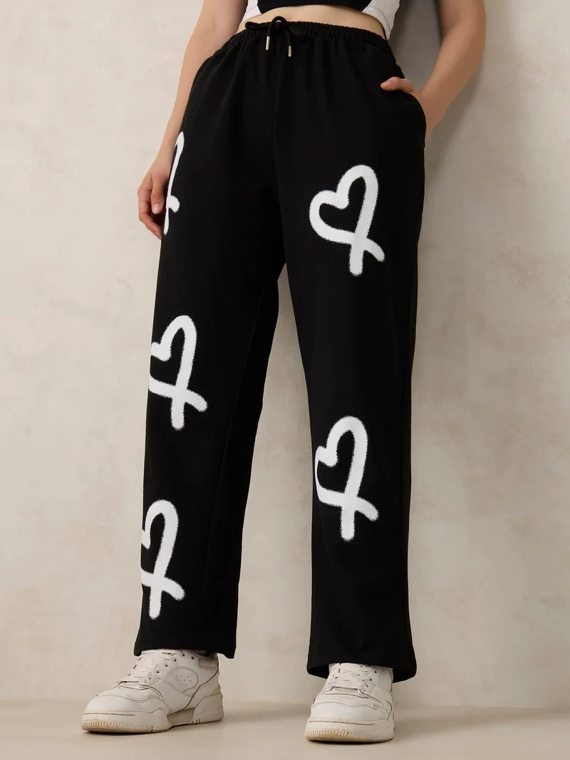 Black Heart Printed Joggers